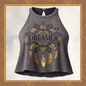 Rue21 Dreamer Graphic Crop Tank Top Medium Y2K Boho Flowy Gray Festival